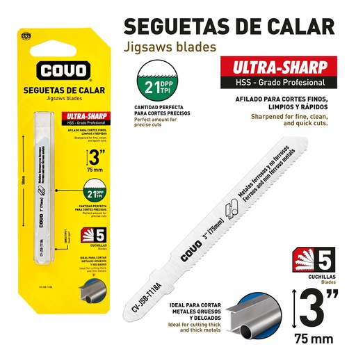 [9-707] HOJA SEGUETA CALADORA 3" 21TPI x 5 UNID COVO 9-707