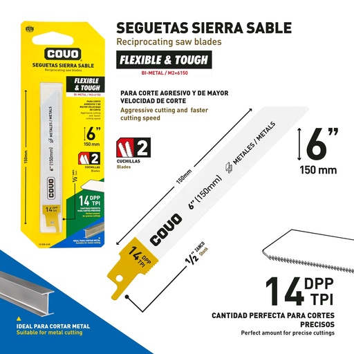 [9-714] HOJA SEGUETA CALADORA 6" 14TPI x 2 UNID COVO 9-714