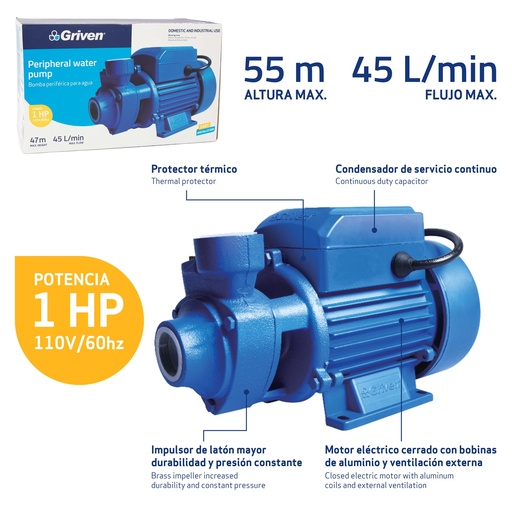 [4-805] BOMBA PERIFERICA 1 HP GRIVEN 4-805