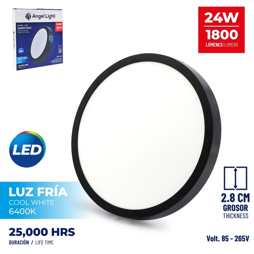 [4-866] PANEL LED SUPER NEGRO REDONDA 24W 85-265V 4-866