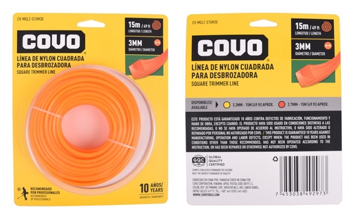 [4-888] NYLON DESMAL CUADRADO 3.0MM x 15MTS COVO 4-888