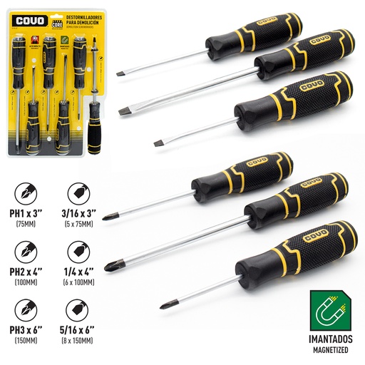 [5-049] JUEGO DESTORNILLADOR PROFESIONAL 6 PCS COVO 5-049