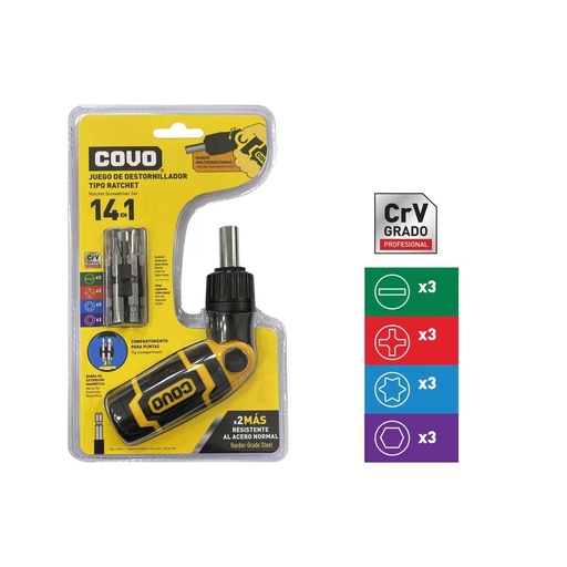[8-230] JUEGO DESTORNILLADORES 14 EN 1 COVO 8-230