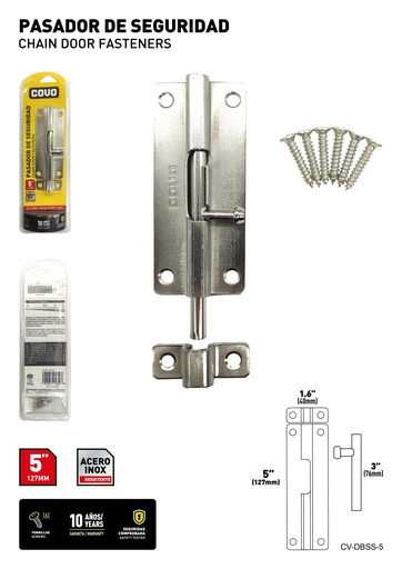 [8-289] PASADOR DE SEGURIDAD ACERO INOX 5" COVO 8-289