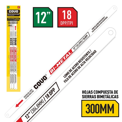 [8-341] HOJA SEGUETA 12" 18TPI BLANCA x 10 UNID COVO 8-341