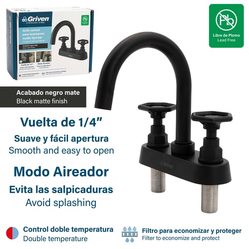 [8-483] LLAVE LAVAMANO DOBLE ACERO INOX GRIVEN 8-483
