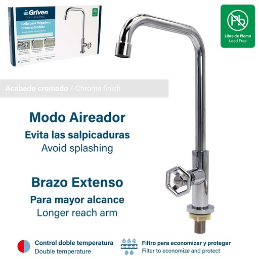 [8-496] LLAVE FREGADERO INDIV ACERO INOX GRIVEN 8-496