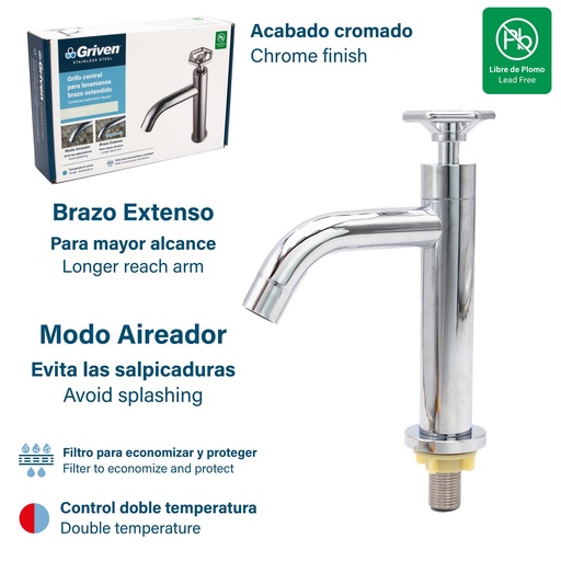 [8-499] LLAVE LAVAMANO INDIV ACERO INOX GRIVEN 8-499