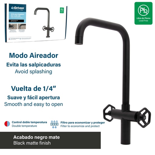 [8-501] LLAVE FREGADERO DOBLE ACERO INOX GRIVEN 8-501