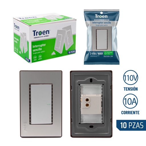 [8-505] INTERRUPTOR SENCILLO ACERO INOX TROEN 8-505