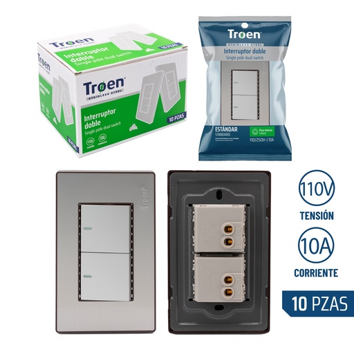 [8-508] INTERRUPTOR DOBLE ACERO INOX TROEN 8-508
