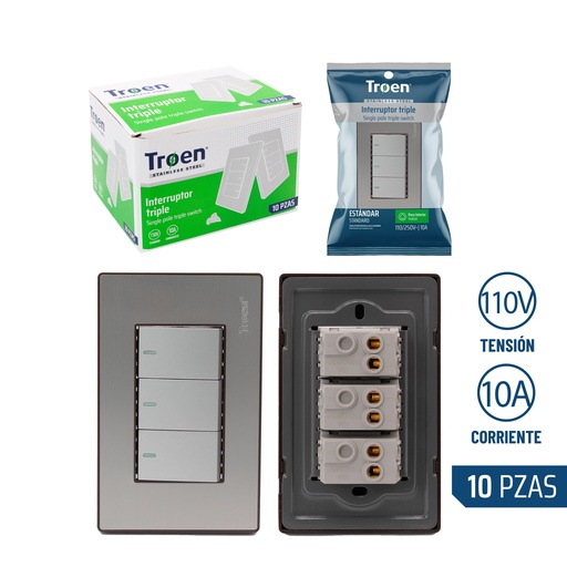 [8-510] INTERRUPTOR TRIPLE ACERO INOX TROEN 8-510