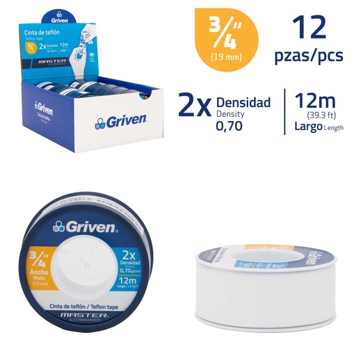[8-589] TEFLON PROFESIONAL 3/4 x 12MTS GRIVEN MASTER 8-589