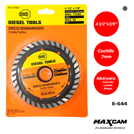 [8-644] DISCO C/CONCRETO TURBO x 4 1/2" DIESEL T 8-644