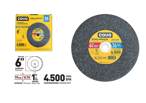 [8-668] DISCO P/ESMERIL D/BANCO G36 6" x 19MM COVO 8-668