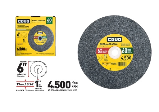 [8-669] DISCO P/ESMERIL D/BANCO G60 6" x 19MM COVO 8-669