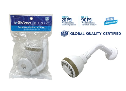 [8-687] REGADERA RED 3" PLAST C/TUBO GRIVEN BASIC 8-687
