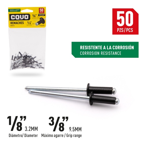 [8-848] REMACHES 1/8 X 3/8" x 50 UNID NEGRO COVO 8-848