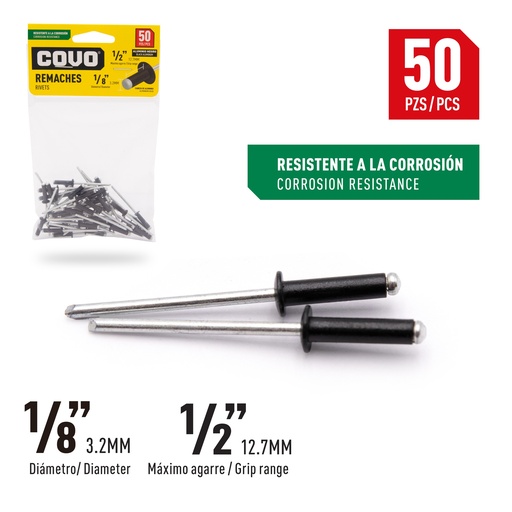[8-849] REMACHES 1/8 X 1/2" x 50 UNID NEGRO COVO 8-849