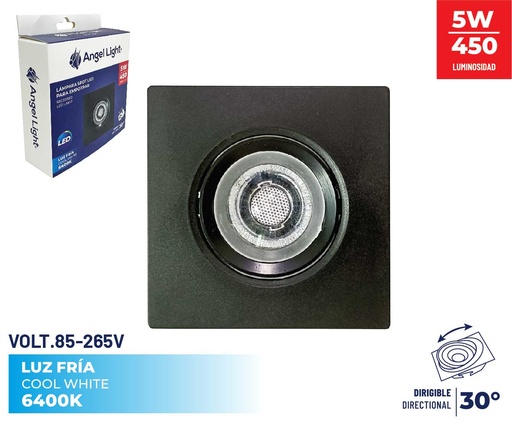 [8-920] PANEL LED EMP CUAD MOVIBLE 5W NEGRO ANGEL L 8-920
