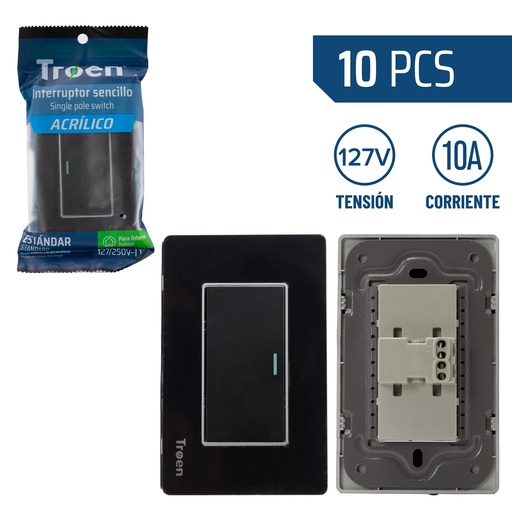 [8-923] INTERRUPTOR SENCILLO ACRILICO NEGRO TROEN 8-923