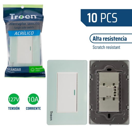 [8-933] INTERRUPTOR SENCILLO ACRILICO NATURAL TROEN 8-933