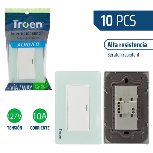 [8-935] INTERRUPTOR SENCILLO ACRILICO NATURAL 3 WAY TROEN 8-935