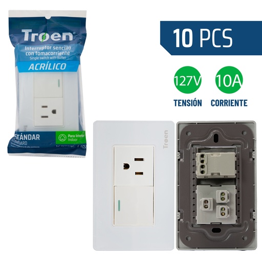 [8-946] INTERRUPTOR + TOMA ACRILICO BLANCO TROEN 8-946