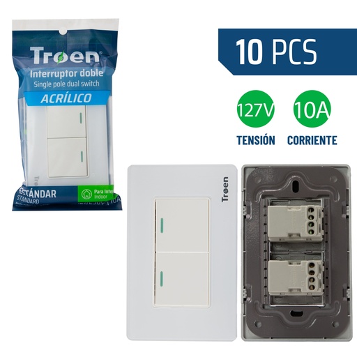 [8-948] INTERRUPTOR DOBLE ACRILICO BLANCO TROEN 8-948