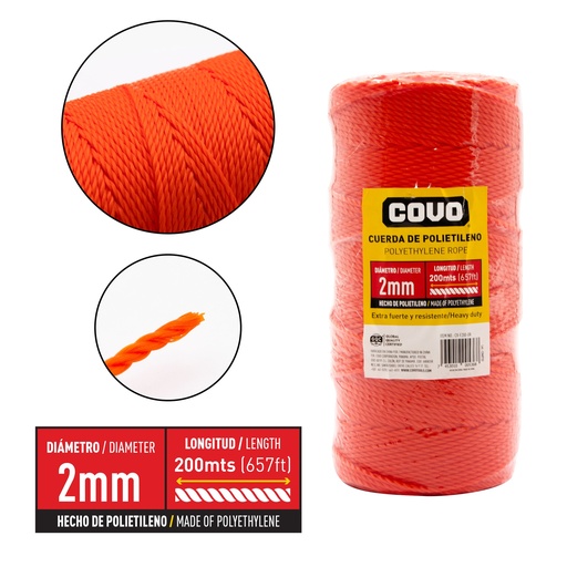 [8-979] GUARAL 2MM x 200 MTS NARANJA COVO 8-979