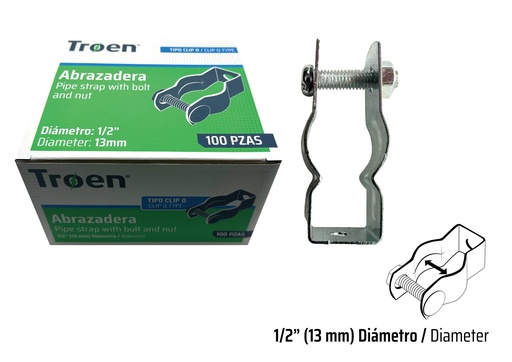 [9-004] ABRAZADERA EMT CLIP x 1/2" x 100 UNID TROEN 9-004