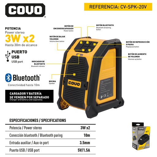 [9-047] CORNETA INALAMBRICO 20V COVO 9-047