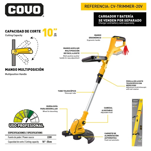 [9-052] DESMALEZADORA 20V INALAMBRICO COVO 9-052