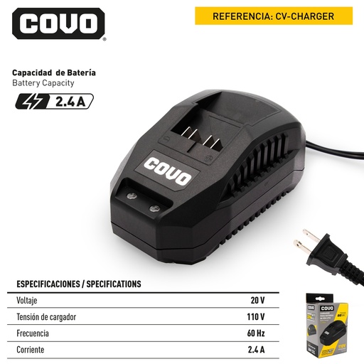[9-055] CARGADOR INDIVIDUAL 2.4 AMP 20V COVO 9-055