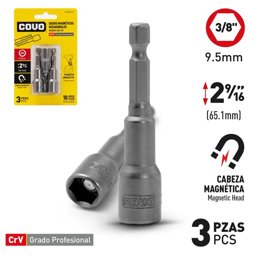 [9-087] JUEGO DADO MAGNETICO x 3/8 HEX COVO 9-087