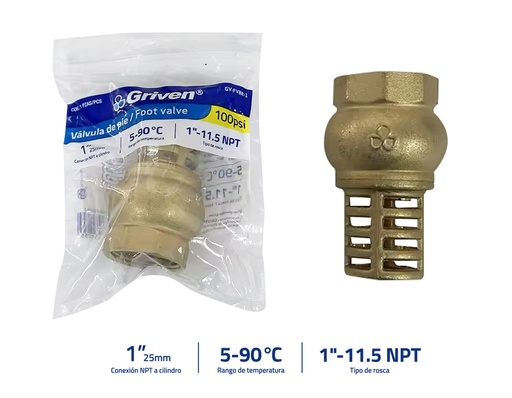 [9-147] VALVULA CHECK BRONCE DE PIE x 1" GRIVEN 9-147