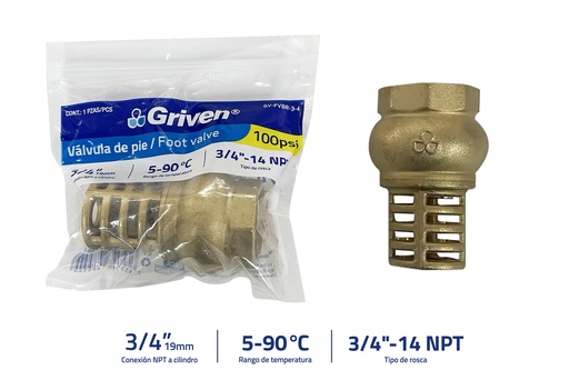 [9-149] VALVULA CHECK BRONCE DE PIE x 3/4" GRIVEN 9-149