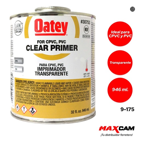 [9-175] LIMPIADOR PRIMER TRANSPARENTE 1/4 OATEY 946ml 9-175