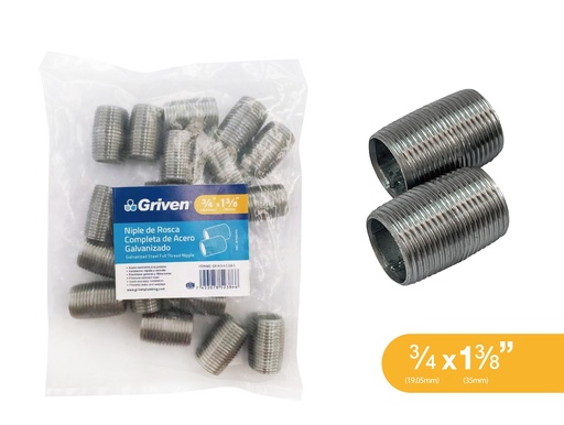 [9-187] NIPLE GALVANIZADO CORRIDO 3/4" GRIVEN 9-187