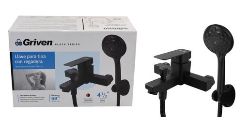 [7-015] LLAVE MONOMANDO P/BAÑERA 59" C/REGADERA GRIVEN BLACK 7-015