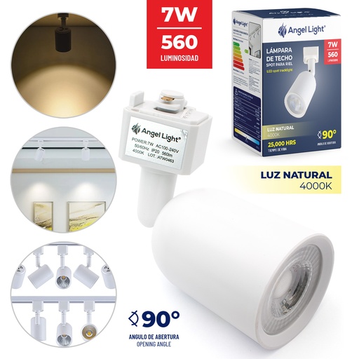 [7-016] LAMPARA BLANCA P/RIEL x 7W ANGEL LIGHT 7-016