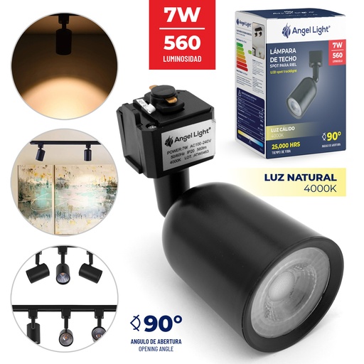 [7-017] LAMPARA NEGRA P/RIEL x 7W ANGEL LIGHT 7-017