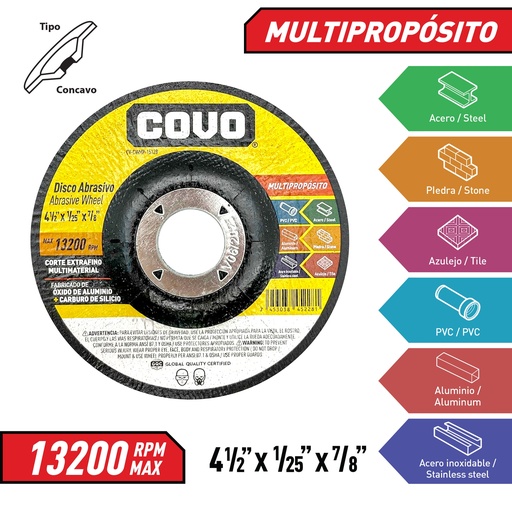 [7-022] DISCO CORTE MULTIPROPOSITO 4 1/2" x 1/25" COVO (CONCOVO) 7-022