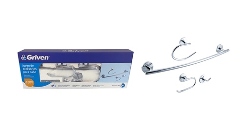 [7-072] ACCESORIO DE BAÑO 4 PIEZAS METALICO GRIVEN 7-072