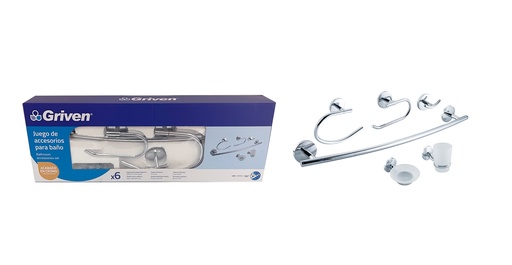[7-073] ACCESORIO DE BAÑO 6 PIEZAS METALICO GRIVEN 7-073