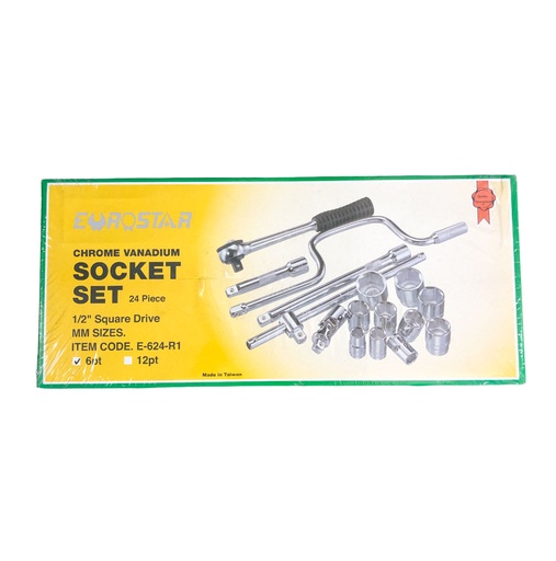 [7-135] JUEGO DADOS C/RACHET 1/2" 24PCS EUROSTAR 7-135