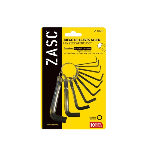 [7-173] LLAVE ALLEN 10 PCS PULGADAS ZASC 7-173