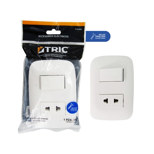 [7-188] INTERRUPTOR SENCILLO + TOMA BLANCO TRIC 7-188