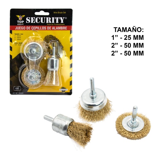 [7-255] CEPILLO ESPIGA 3 PCS P/TALADRO SECURITY 7-255