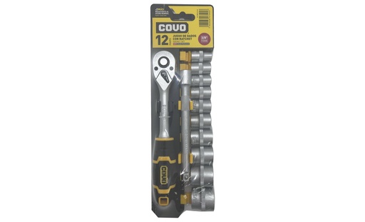 [7-317] JUEGO DADOS C/RACHET 3/8" 12 PCS PULG COVO 7-317